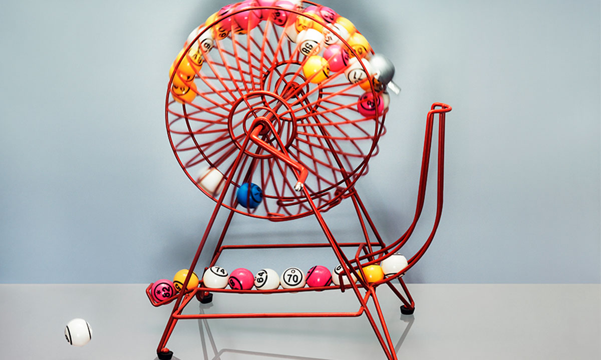 Bingo wheel with numbered balls inside