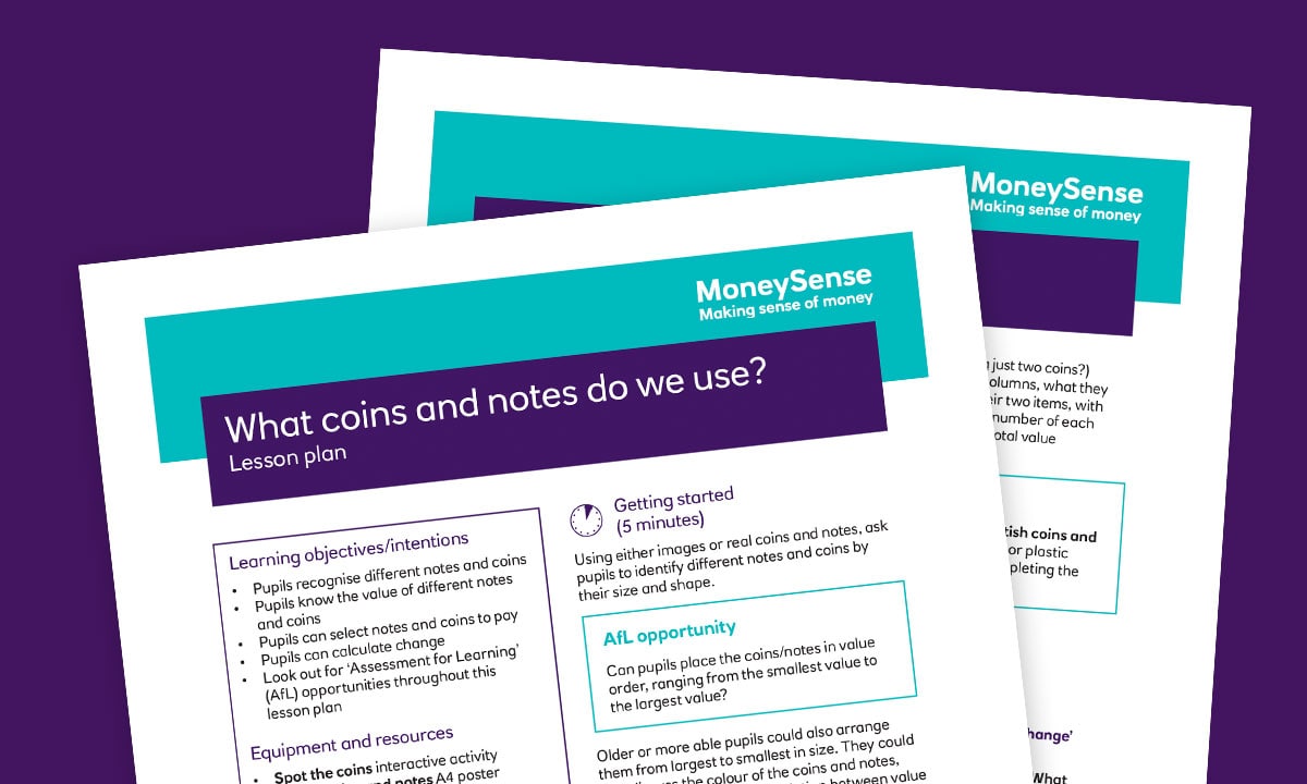 Lesson plan for What coins and notes do we use?