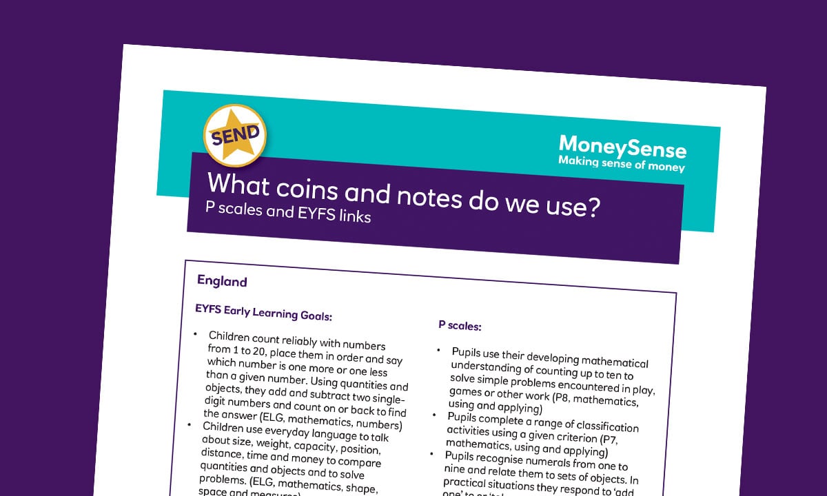SEND P scales and EYFS resources for What coins and notes do we use?