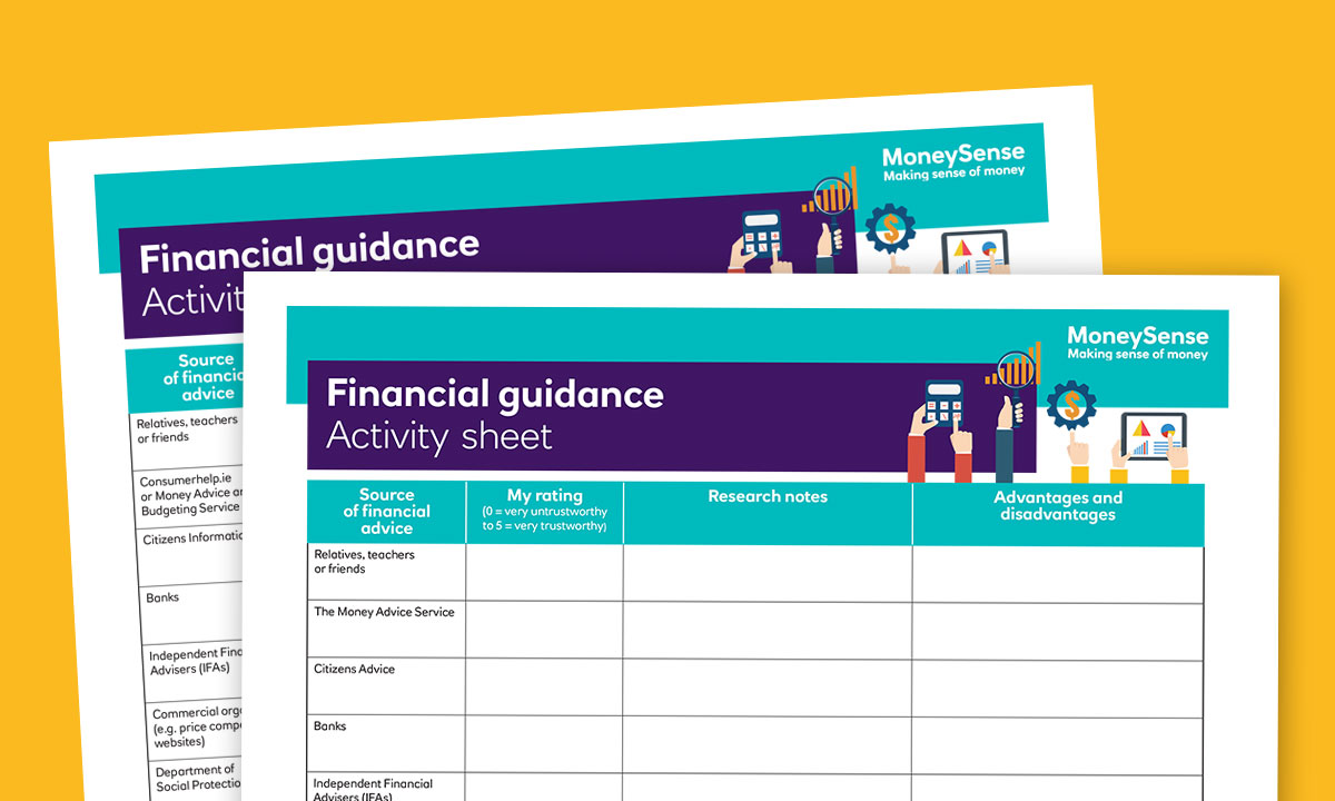 Activity sheet for Where can I get financial guidance?