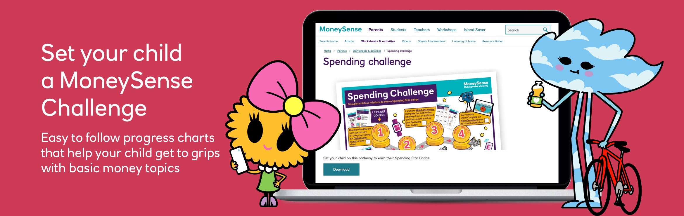 Spending challenge, a MoneySense resource for children and parens
